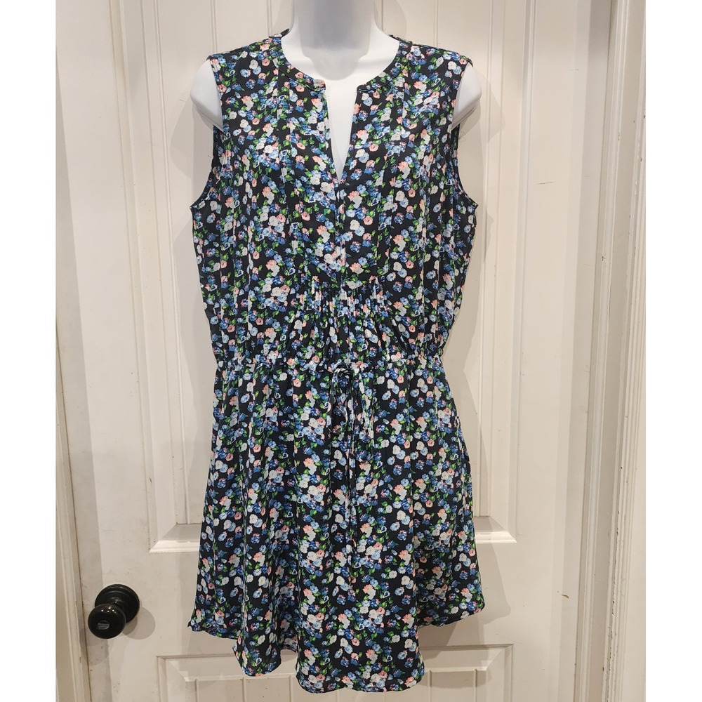Gap Womens Floral Sleeveless Mini Dress Blue Pink Navy Drawstring Waist Medium